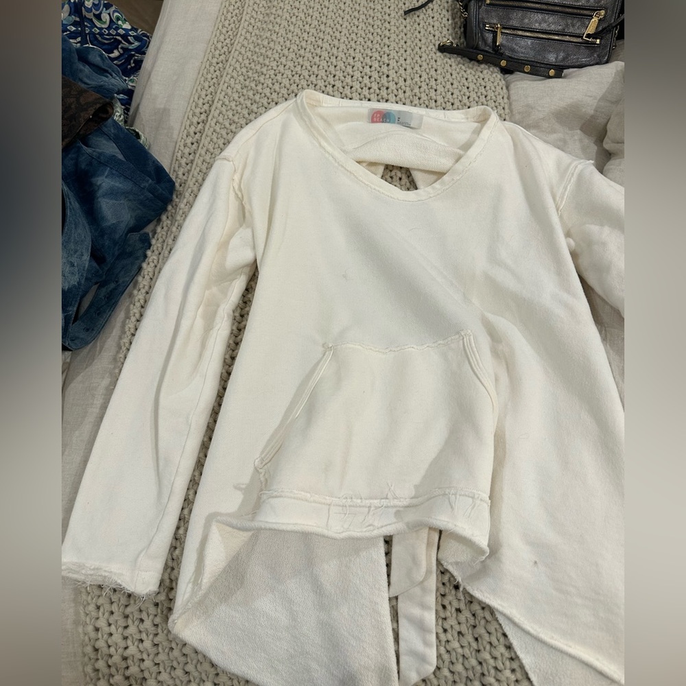 Free People Beach, FP Beach, Cream backless bow sweatshirt
